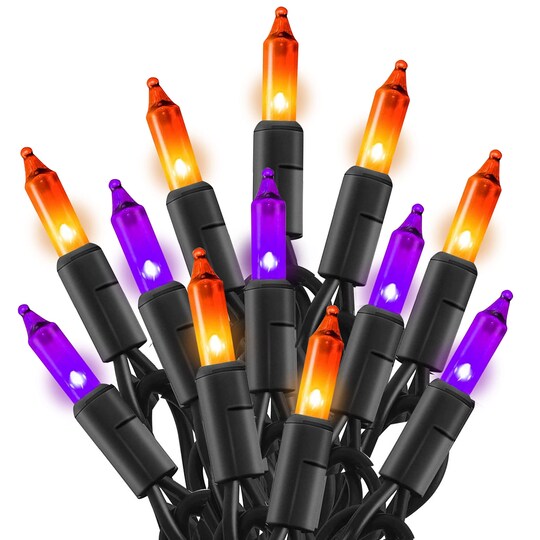 Art & Gift; Purple and Orange Halloween Lights, 20FT 100 Count Incandescent Mini String Lights, Waterproof Halloween Decorations for Outdoor Indoor Patio Home Party Garden Yard Decor; Category:Halloween Decorations; Image:1